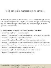 top 8 call centre manager resume samples