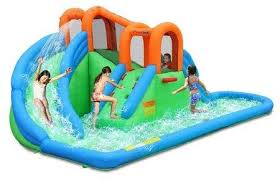 Bounceland Island Water Slide With Basketball Hoop And Pool Shape Rectangle Material With Images Splash Pool Inflatable Water Slide Water Slides