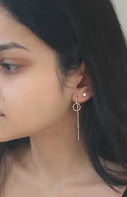 925 Sterling Silver Threader Earrings, Threaded Thread With Eternity Circle  Ring, Pair Dangle Drop Earrings, Simple Everyday Jewelry