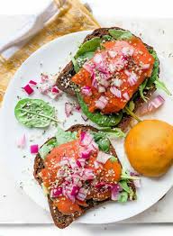 These little toasts with smoked salmon, horseradish and cress are great for little dinner party canapés; Easy Smoked Salmon Sandwich With Avocado Greens