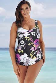 Beach Belle Camellia Sarong Front Swimsuit Women S Plus Size Swimwear Plus Size Swimwear Swimwear