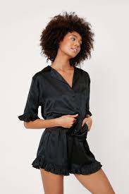 Recycled Satin Ruffle Pajama Short Set Nasty Gal