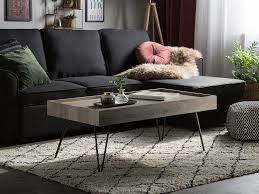 The alden large rectangular coffee table gray wood in color, provokes an easy elegance of neutral hues and intriguing textures fused with a modern silhouette. Coffee Table Grey Wood Welton Beliani Co Uk