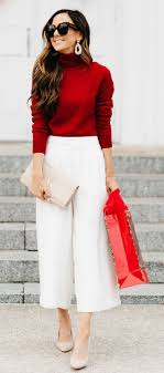 What To Wear On Christmas Day Alyson Haley Red And White Outfits Red Pants Outfit Christmas Outfit Casual