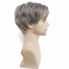 Strongbeauty Men S Wig Silver Grey Mix Short Straight Natural Synthetic Heat Resistant Fiber Full Wigs Grey Silver Sho Mens Wigs Synthetic Hair Short Hair Wigs