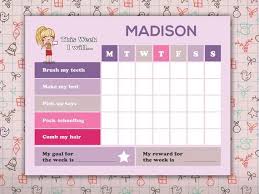 Personalized Girls Reward Chart Printable Editable Fillable