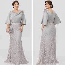 Elegant Silve Lace Satin Mother Of The Bride Dress Formal Evening Gown Plus Size Ebay Mother Of The Bride Dresses Long Lace Wedding Guest Dress Mother Of The Bride Gown