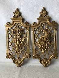 Mid Century 1970s Vintage Pair Of Syroco Gold Wall Hangings Etsy Gold Walls Vintage Kitchen Decor Mid Century
