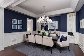 A pair of original abstract artwork in blue and white adorn. Navy Blue And White Dining Room Ideas Novocom Top