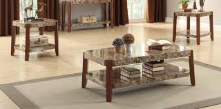 This versatile accent table set includes a rectangular coffee table and two matching square shaped end tables that make a stylish addition to ca. Homelegance Indra 3 Piece Occasional Table Set Cocktail Coffee Table 2 End Tables Cherry With Faux Marble Top 3515 31 At Homelement Com