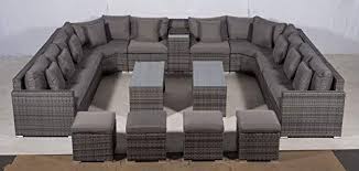 Giardino Santorini Large 10 Seater Grey Rattan Sofa Set 2 Coffee Tables 4 Sto Rattan Furniture Set Rattan Outdoor Furniture Garden Sofa Set
