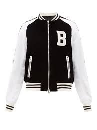 Black And White Satin Bomber Jacket Balmain Two Tone Logo Embroidered Satin Bomber Jacket In Black Modesens In 2020 Velvet Bomber Jacket Black And White Man Velvet Bomber