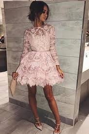 A Line Round Neck Lace Mini Prom Dress Cute Lace Short Homecoming Dress N756 Long Sleeve Homecoming Dresses Party Dress Long Sleeve High Neck Homecoming Dresses