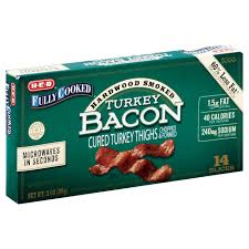 Switch your bacon game up. H E B Fully Cooked Hardwood Smoked Turkey Bacon Shop Bacon At H E B