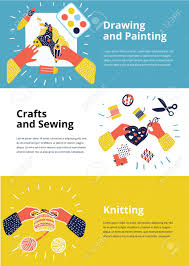 What's the best way to do knitting in the round? Vector Cartoon Illustration Of Three Flyer Set Art Working Process Banner Art Lessons Or School Knitting Sewing Embroidery Drawing Painting Crafts Blocks In Different Colours Royalty Free Cliparts Vectors And Stock Illustration Image
