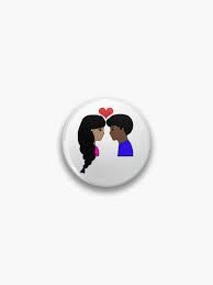 Kawaii Interracial Couple Love Cartoon Dark Black/Brown