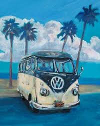 Start with a simple tree trunk and then add leaves; Coast N Vw Bus Original Acrylic Canvas Ramfish Artist Volkswagen At Beach Ebay