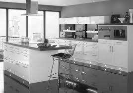 Elegant Apartment Kitchen Set Design With Grey Gloss Acrylic Cabinet Added White Panels Modern Kitchen Colours Kitchen Design Color Contemporary Kitchen Design
