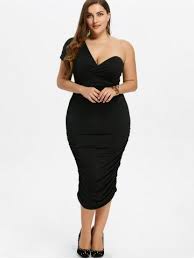 2020 Buyuk Beden Elbise Modelleri Siyah Kalem Etek Boyu Tek Omuz Acik Kiyafet Kombinleri Bodycon Elbise The Dress Elbise Modelleri