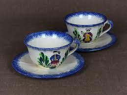 Pair of Vintage French Breton PORNIC Pottery Cups & Saucers - Etsy