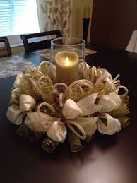 Deco Mesh Center Piece Gold Deco Mesh With White And Gold Ribbons And Tubing 20 44 Wreaths By Ileana Deco Mesh Crafts Deco Mesh Wreaths Wreath Crafts