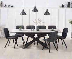 Extending dining table and 6 chairs white leather. Itolli 180cm Extending White Ceramic Dining Table 6 Faux Leather Dining Chairs The Furniture Mega Store