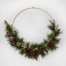 A christmas wreath is made of an assortment of flowers, evergreens, leaves, fruits and twigs that are twisted together to create a ring. Wreath Gold Wire With Red Berry Pine Threshold Target Wire Christmas Wreath Holiday Decor Christmas Christmas Wreaths Diy