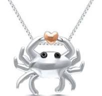 Diamond Accent Crab Pendant in Sterling Silver and 14K Rose Gold