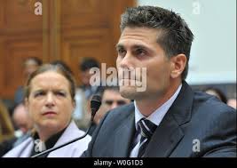 Sean Morey, former NFL wide receiver and current Executive Board Member NFL  Players Association, testifies alongside Katherine E. Brearley, mother of  the late Owen Thomas, a former University of Pennsylvania football player