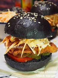 Burger Hitam Ayam Kriuk Burger Resep Makanan Ayam