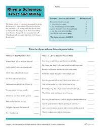 Rhyme Schemes Frost And Millay Poetry Worksheet