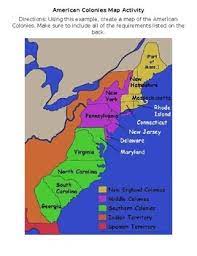Q label the atlantic ocean and draw a compass rose q label each colony q color each region a different color and create a key thirteen colonies map 13 Colonies Diagram Quizlet