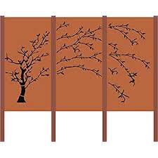 Amazon De Design Gartenzaun Sichtschutz 3 Teiliger Baum Bestehend Aus 3 Rostelemente Und 4 Pfosten Sw017 Metall Stahlble Stahlblech Cortenstahl Gartenzaun