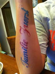 A family tattoo represents a permanent commitment; Color Script Family First On German Color Script Family First Color