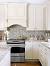 Subway Tile Backsplash Brown Cabinets