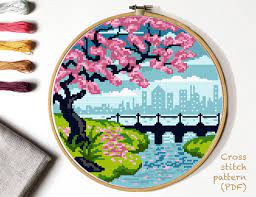 Flower cross stitch pattern pdf instant download сornflower cross stitch summer cross stitch meadow cross stitch nature cross stitch blue let's cross stitch more words counted cross stitch pattern by ursula michael to download and print online. Landscape Modern Cross Stitch Pattern Flower Tree Cross Etsy Cross Stitch Patterns Flowers Cross Stitch Tree Modern Cross Stitch Patterns