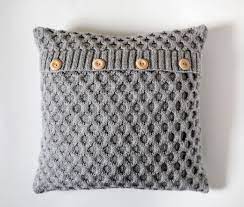 Chunky hand knit pillow poofs: Knit Wool Pillow Cover This Stunning Grey Throw Pillow Is Hand Knit And Comes With Buttons F Knitted Cushion Covers Crochet Pillow Cover Cushion Cover Pattern