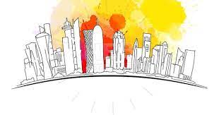 Doha Qatar Skyline On Colorful Background Hebstreits Sketches Fall Arts And Crafts Art And Craft Design Colorful Backgrounds