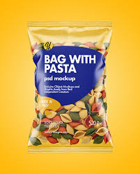 Plastic Bag With Tricolor Conchiglie Pasta Mockup In Bag Sack Mockups On Yellow Images Object Mockups