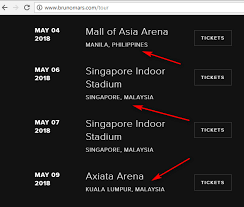 When you acquire bruno mars tickets for an approaching efficiency, you're securing yourself an area in the audience to view this talented singer share his biggest tracks in person. Singapore Is Still A State Of Malaysia According To The Bruno Mars Website Singapore