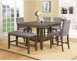 The dekel dining set brings a modern twist to classic hollywood glamor with glimmering glass and stainless steel. Crown Mark Manning 6 Piece Gray Brown Counter Height Dining Table Set With Bench 2731t 4848 S 24 Nh Bench Miskelly Furniture