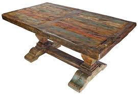 Browse our extensive fabric catalog. Rustic Painted And Natural Wood Dining Set With Thick Trestle Pedestal Base