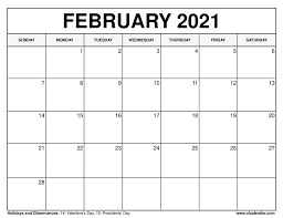 There are variety of styles such as landscape, portrait, weeks start on monday or sunday. Printable February 2021 Calendar Templates With Holidays