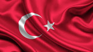 Consisteix en una mitja lluna i una estrella amb cinc braços, ambdós elements de color blanc, sobre un fons vermell. Turquia Ugt