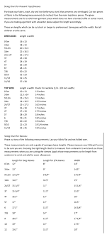 Sizing Chart For Peasant Tops Dresses Sizes 0 3months