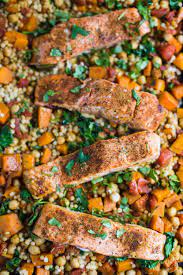 Enjoy some of the best flavours of home with this one pan maple salmon. One Pan Salmon And Squash With Couscous B Britnell Vegetarian Recipes Healthy Recipes Salmon Couscous