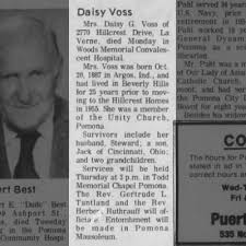 Obituary of Daisy (Goddard) Voss, Pomona, California.