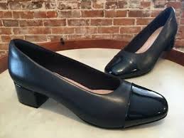 clarks navy blue leather chartli diva cap toe low heel dress pumps 9 5 new ebay