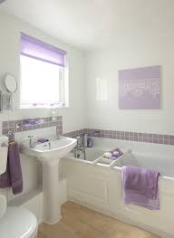 Shower curtain is beautifully patterned with lilacs & butterflies. Purple Bathroom Photos 29 Of 31