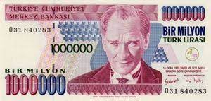 Dan kami memantau kecairan ini setiap saat selama sepuluh tahun. Wang Kertas 1 000 000 Turkish Lira Turki 1979 7 Emisyon Turk Lirasi Wor P 213a 1